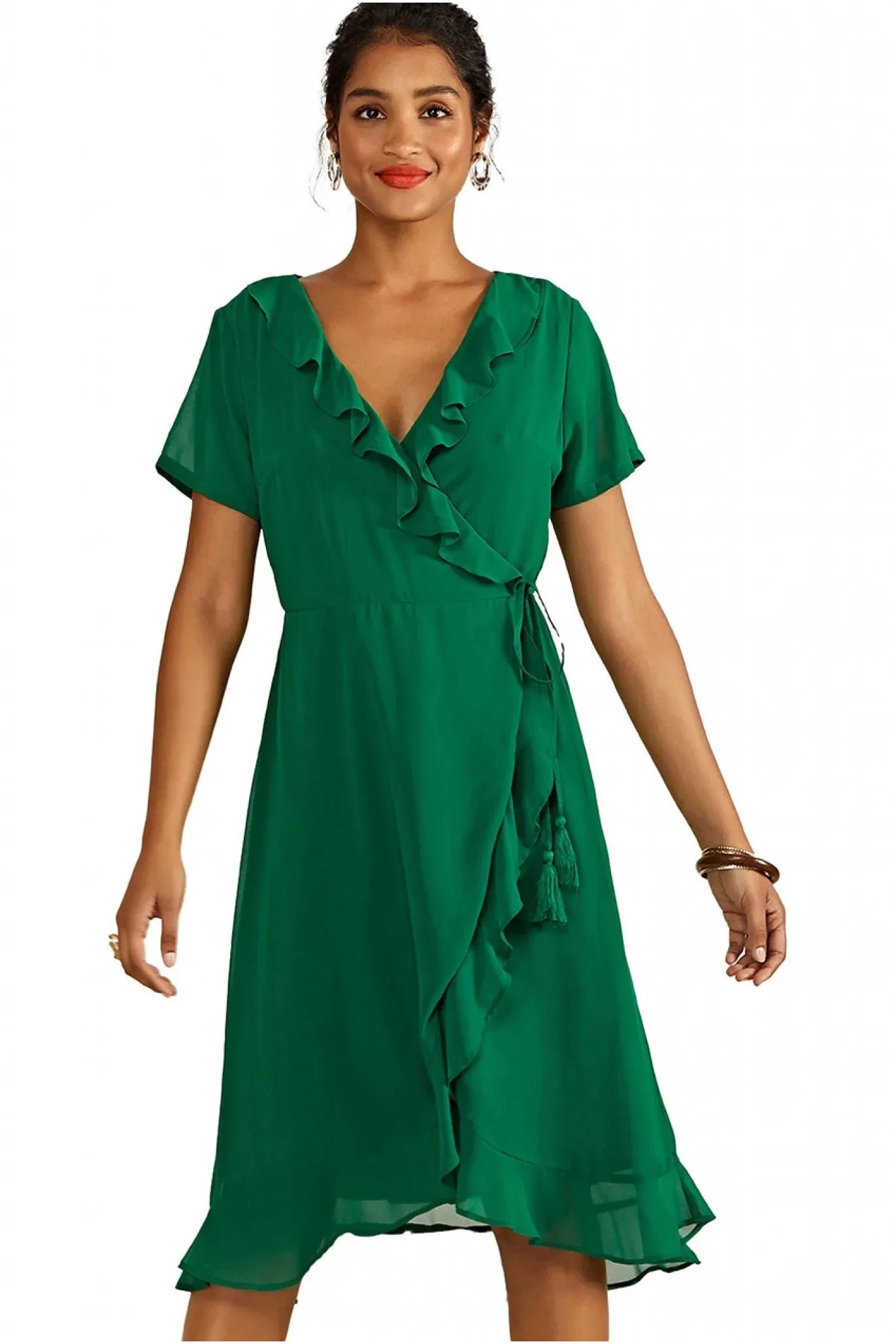 Yumi Green Frill Wrap Dress