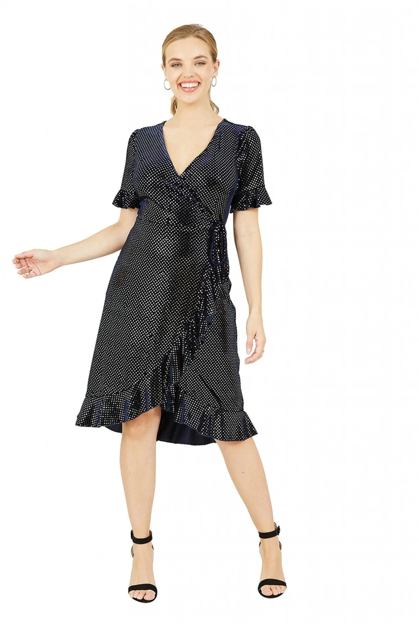 Yumi Navy Diamante Wrap Dress